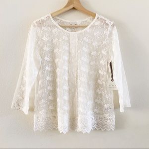 🆕 [HINGE] Ivory Sheer Lace Long Sleeve Blouse (S)